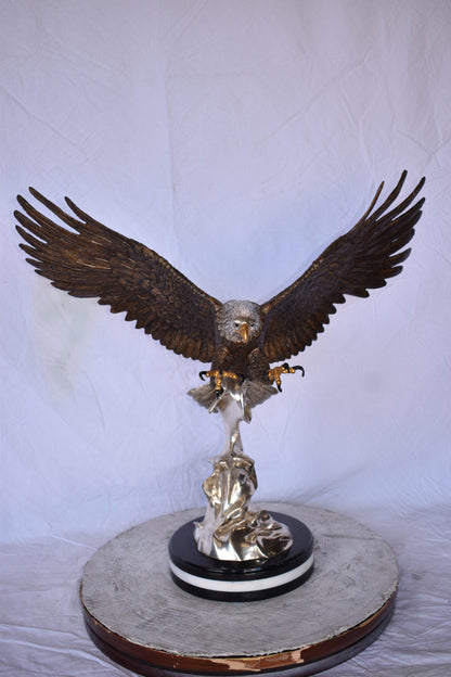 Eagle Coming to Landing Mounted on Marble Bronze Statue Size: 32" x 13" x 30"H