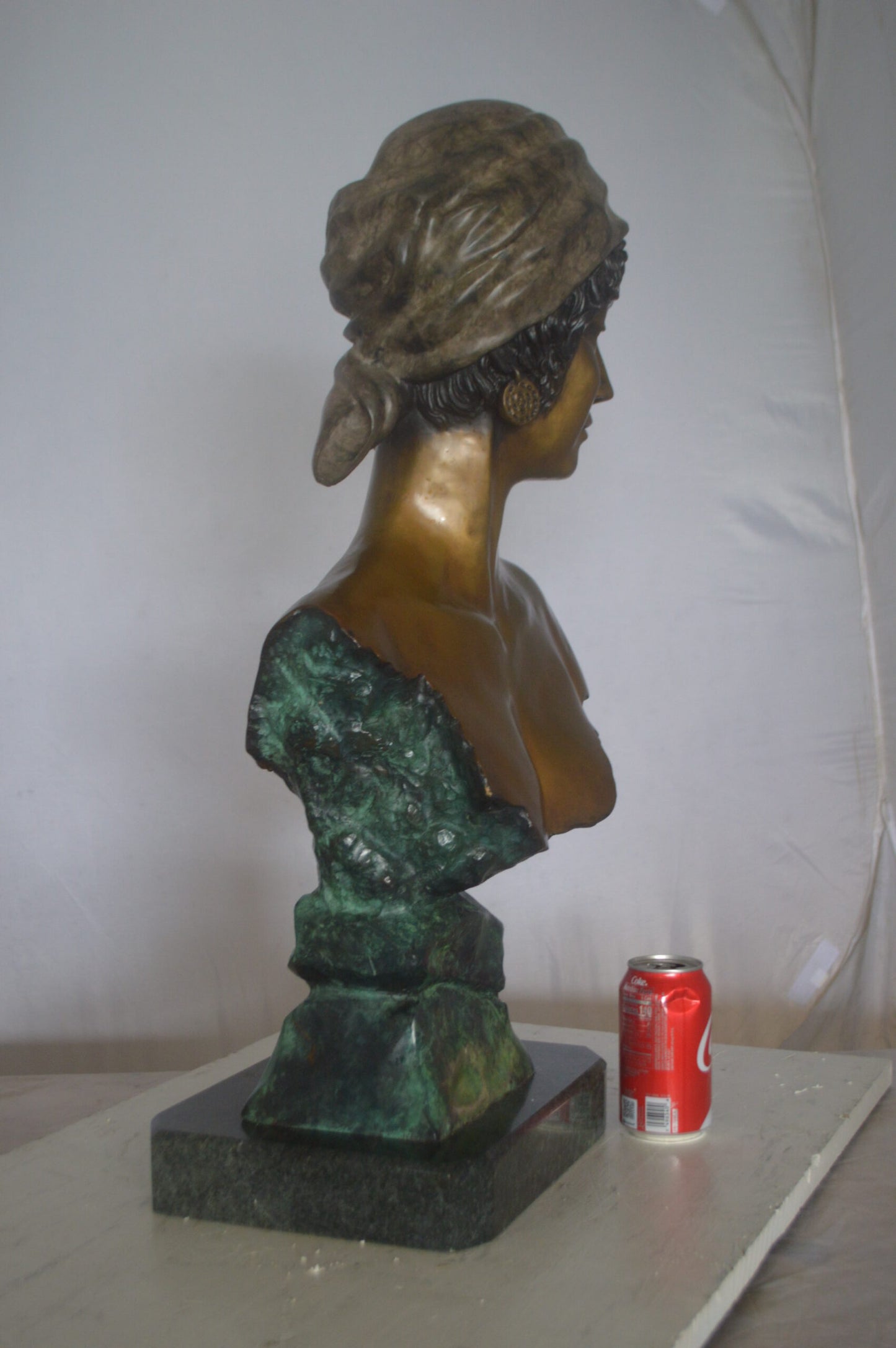 Lady Bust Bronze Statue -  Size: 15"L x 9"W x 29"H.