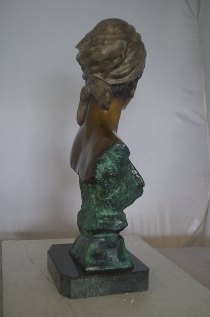 Lady Bust Bronze Statue -  Size: 15"L x 9"W x 29"H.