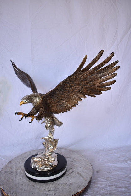 Eagle Coming to Landing Mounted on Marble Bronze Statue Size: 32" x 13" x 30"H