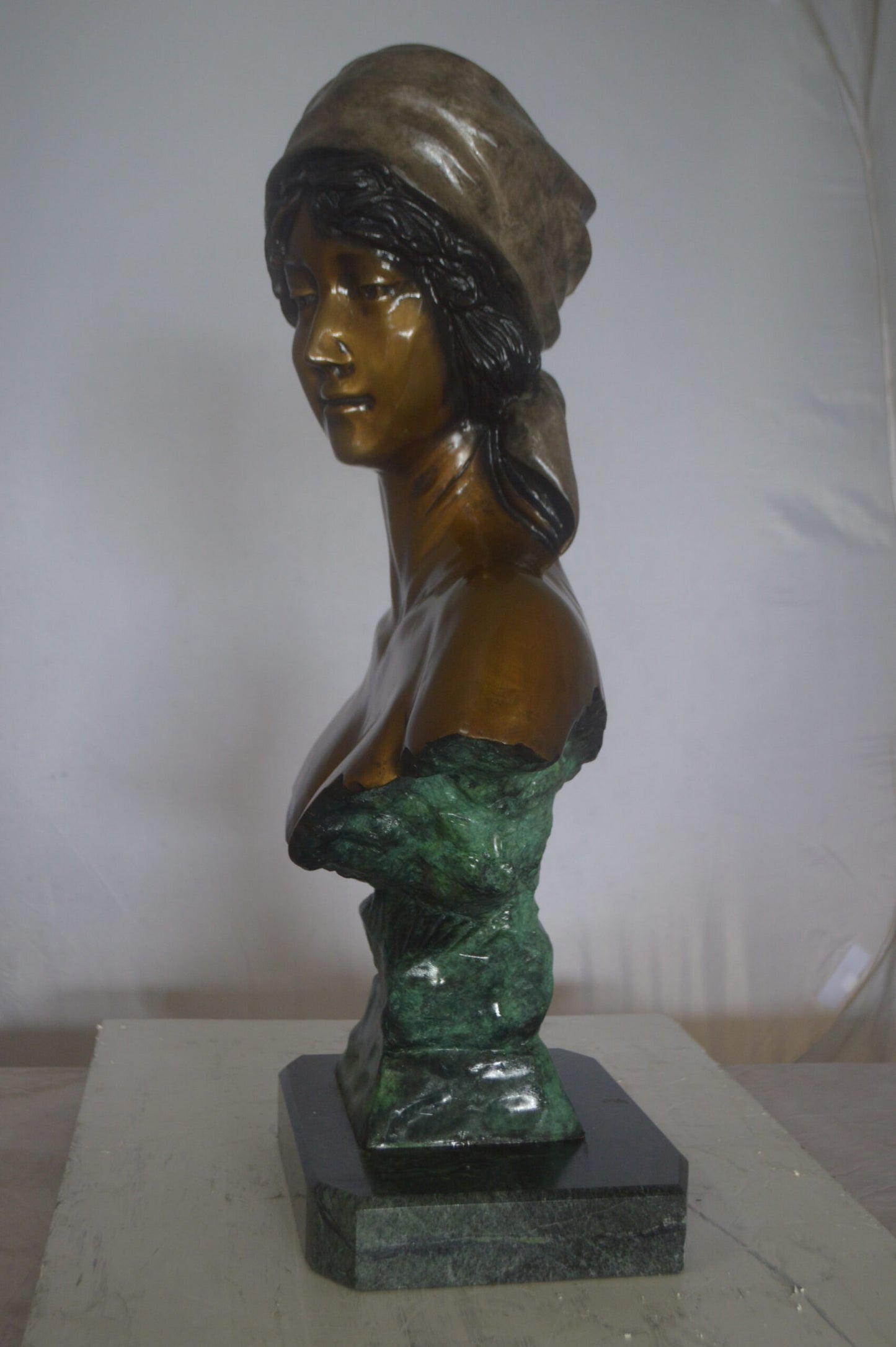 Lady Bust Bronze Statue -  Size: 15"L x 9"W x 29"H.