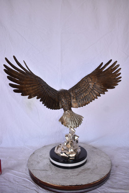 Eagle Coming to Landing Mounted on Marble Bronze Statue Size: 32" x 13" x 30"H