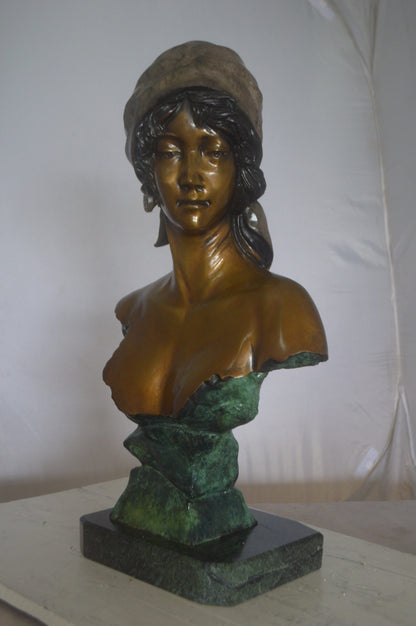 Lady Bust Bronze Statue -  Size: 15"L x 9"W x 29"H.