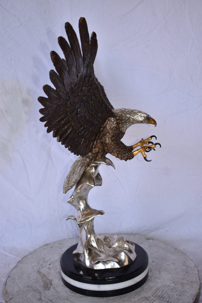 Eagle Coming to Landing Mounted on Marble Bronze Statue Size: 32" x 13" x 30"H
