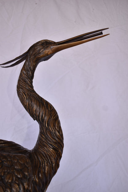 Great Blue Heron Looking Ahead Bronze Statue Fountain Size: 14" x 20" x 47"H