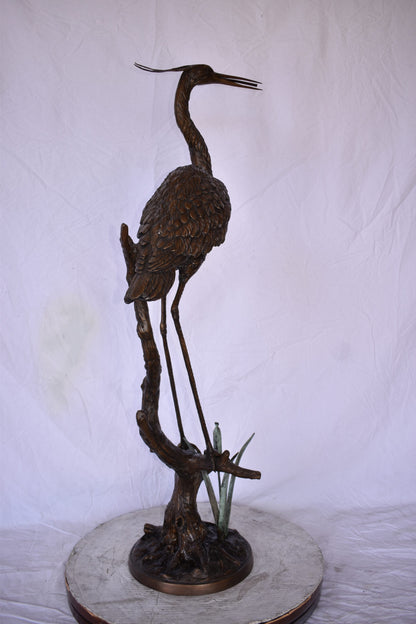 Great Blue Heron Looking Ahead Bronze Statue Fountain Size: 14" x 20" x 47"H