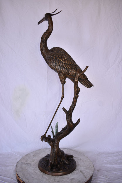 Great Blue Heron Looking Ahead Bronze Statue Fountain Size: 14" x 20" x 47"H