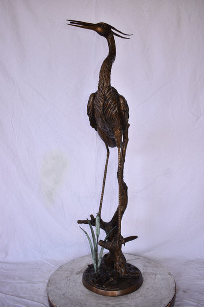 Great Blue Heron Looking Ahead Bronze Statue Fountain Size: 14" x 20" x 47"H
