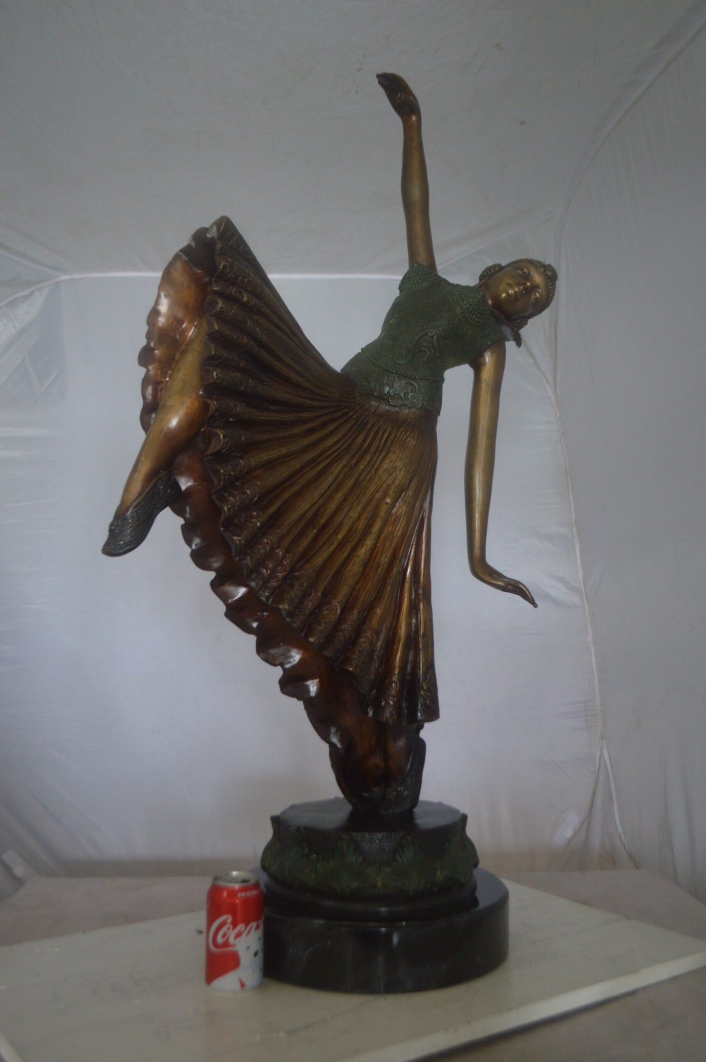 Beautiful Dancer Performing Bronze Statue -  Size: 27"L x 12"W x 48"H.