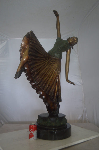 Beautiful Dancer Performing Bronze Statue -  Size: 27"L x 12"W x 48"H.