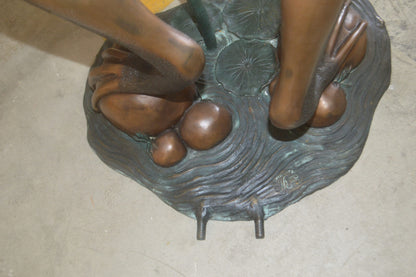 Frog with Umbrella Fountain Bronze Statue -  Size: 22"L x 22"W x 43"H.
