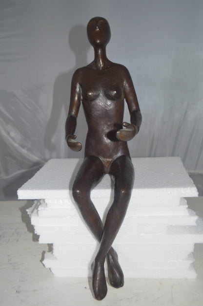 Abstract of Art Nude Girl sitting Bronze Statue -  Size: 9"L x 6"W x 21"H.