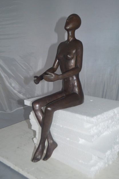 Abstract of Art Nude Girl sitting Bronze Statue -  Size: 9"L x 6"W x 21"H.