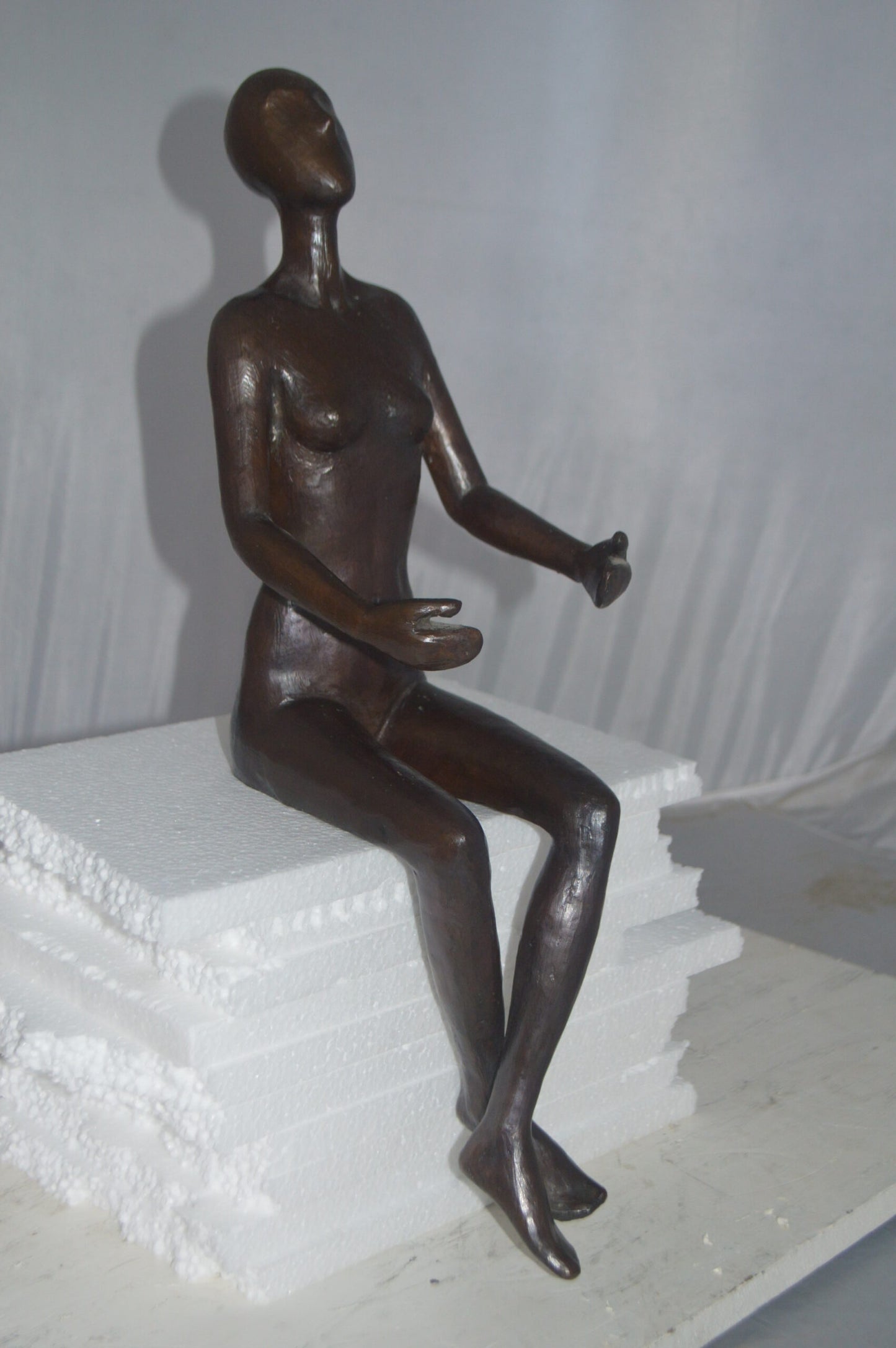 Abstract of Art Nude Girl sitting Bronze Statue -  Size: 9"L x 6"W x 21"H.