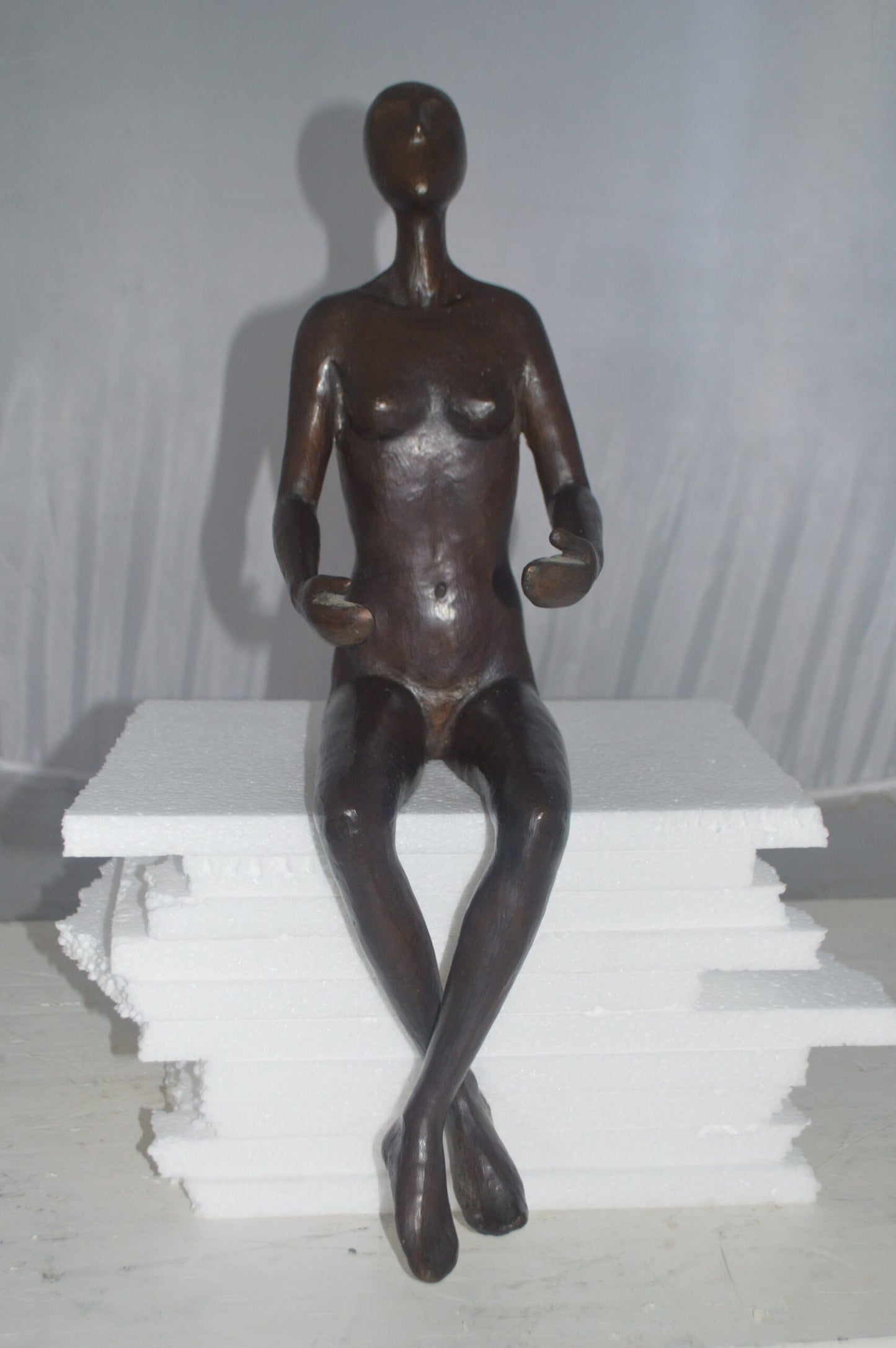 Abstract of Art Nude Girl sitting Bronze Statue -  Size: 9"L x 6"W x 21"H.