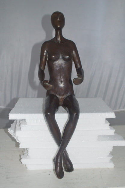 Abstract of Art Nude Girl sitting Bronze Statue -  Size: 9"L x 6"W x 21"H.