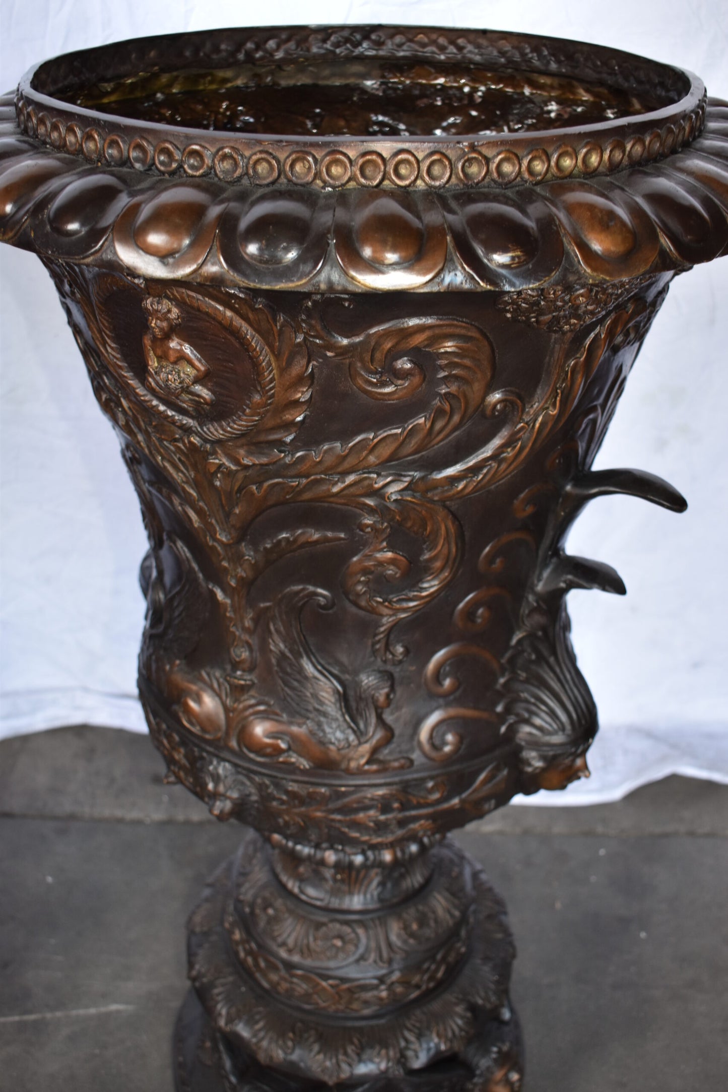 A Large Pair of Urns with Lady Faces Bronze Statue Size: 23" x 23" x 43"H