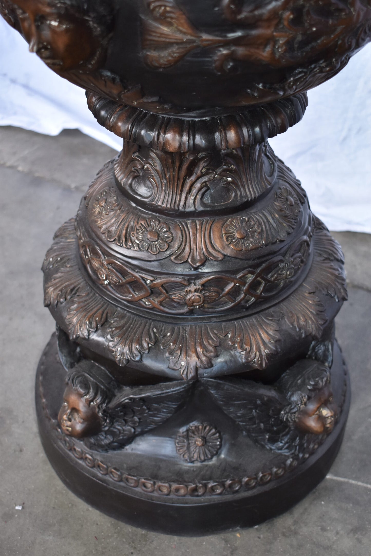 A Large Pair of Urns with Lady Faces Bronze Statue Size: 23" x 23" x 43"H