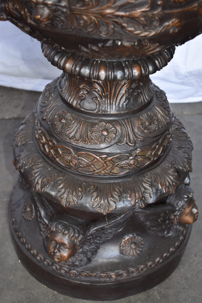 A Large Pair of Urns with Lady Faces Bronze Statue Size: 23" x 23" x 43"H