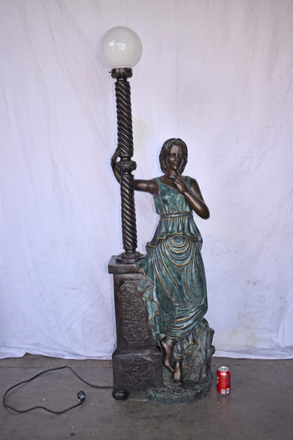 Large and Impressive Lady with a Lamp Bronze Statue Size: 20" x 12" x 69"H