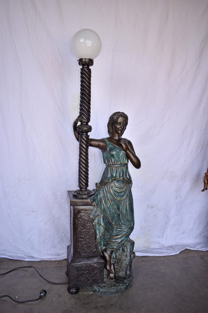Large and Impressive Lady with a Lamp Bronze Statue Size: 20" x 12" x 69"H