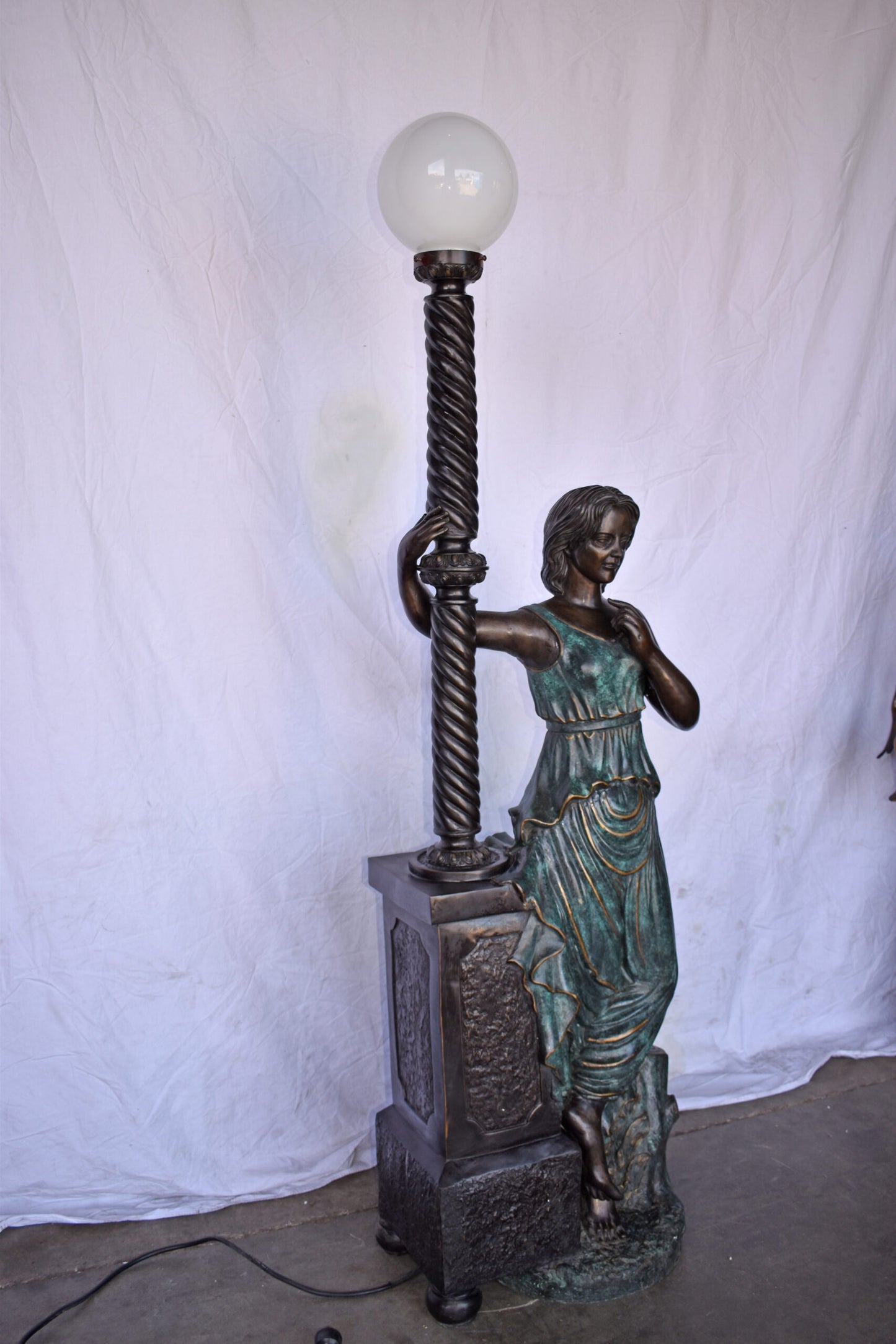 Large and Impressive Lady with a Lamp Bronze Statue Size: 20" x 12" x 69"H