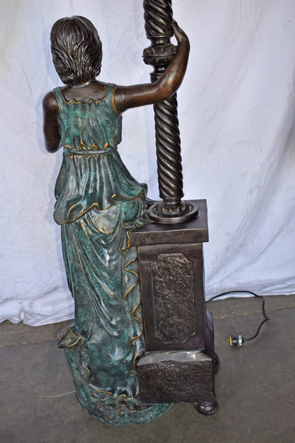 Large and Impressive Lady with a Lamp Bronze Statue Size: 20" x 12" x 69"H