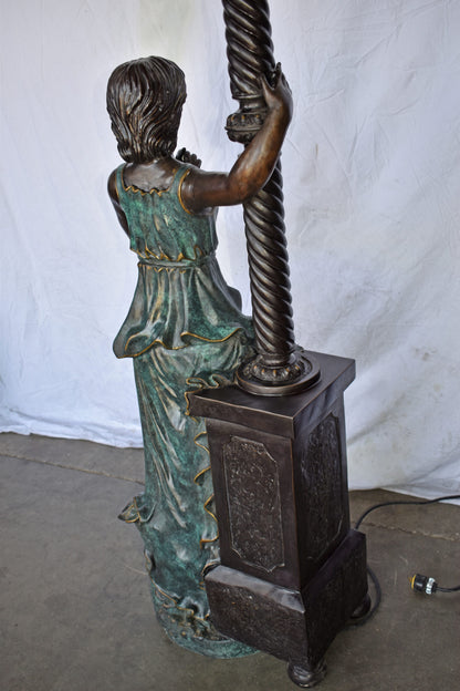 Large and Impressive Lady with a Lamp Bronze Statue Size: 20" x 12" x 69"H