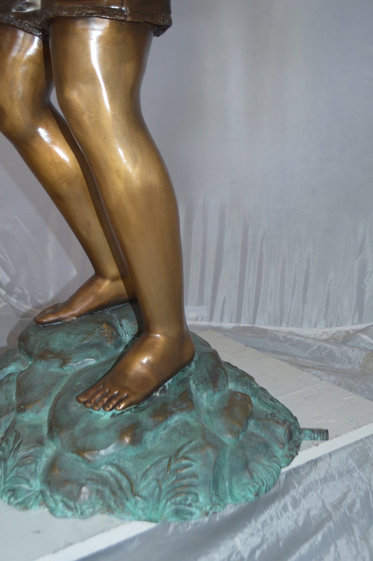 Standing Boy Fishing Fountain Bronze Statue -  Size: 58"L x 25"W x 72"H.