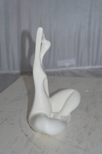 Modern Art Ballet Dancer Sitting White Resin Statue -  Size: 9"L x 5"W x 11"H.