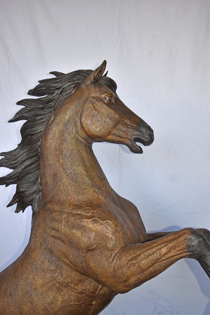 Giant and Incredibly Detailed Rearing Horse Bronze Statue Size: 49" x 27" x 73"H