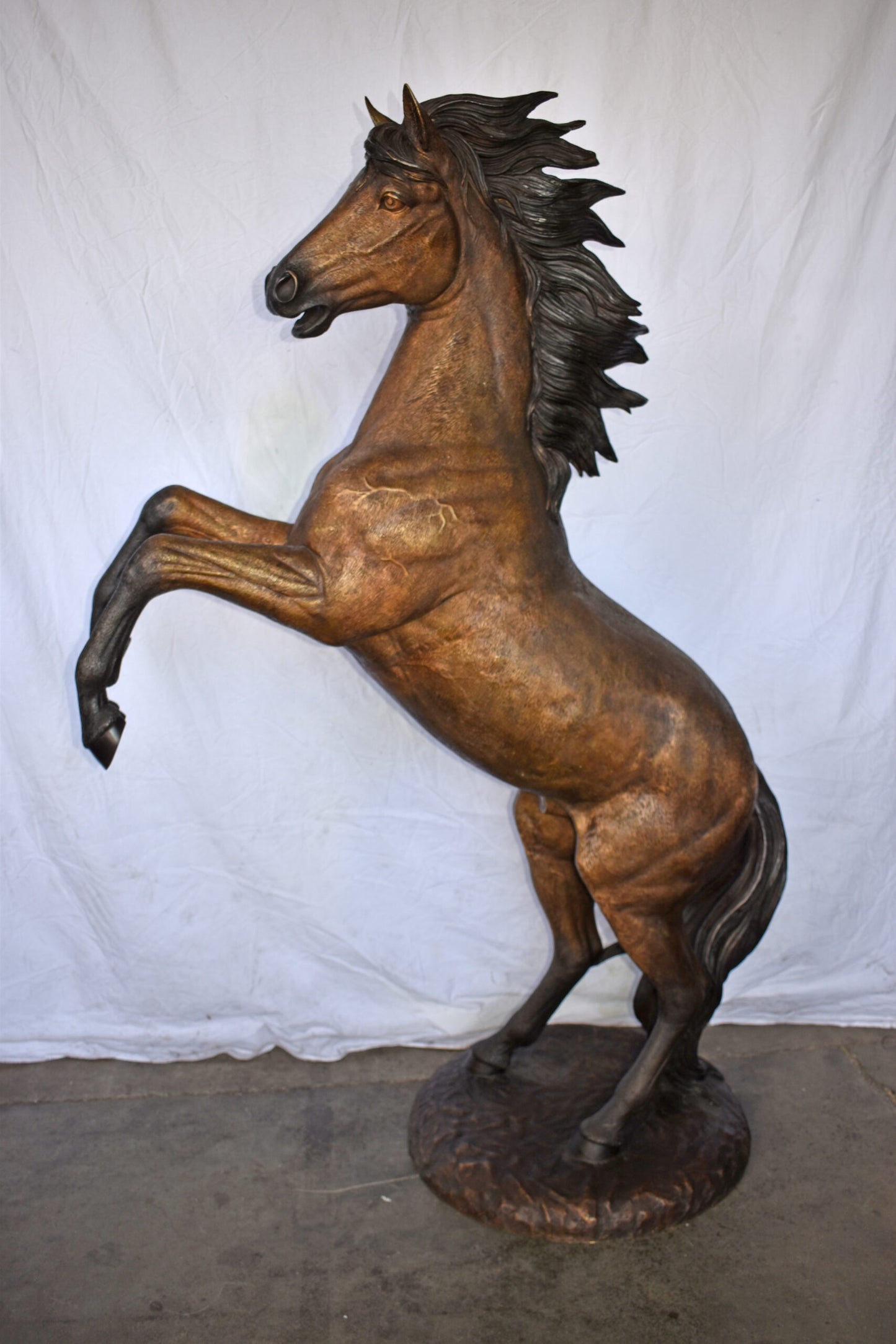 Giant and Incredibly Detailed Rearing Horse Bronze Statue Size: 49" x 27" x 73"H
