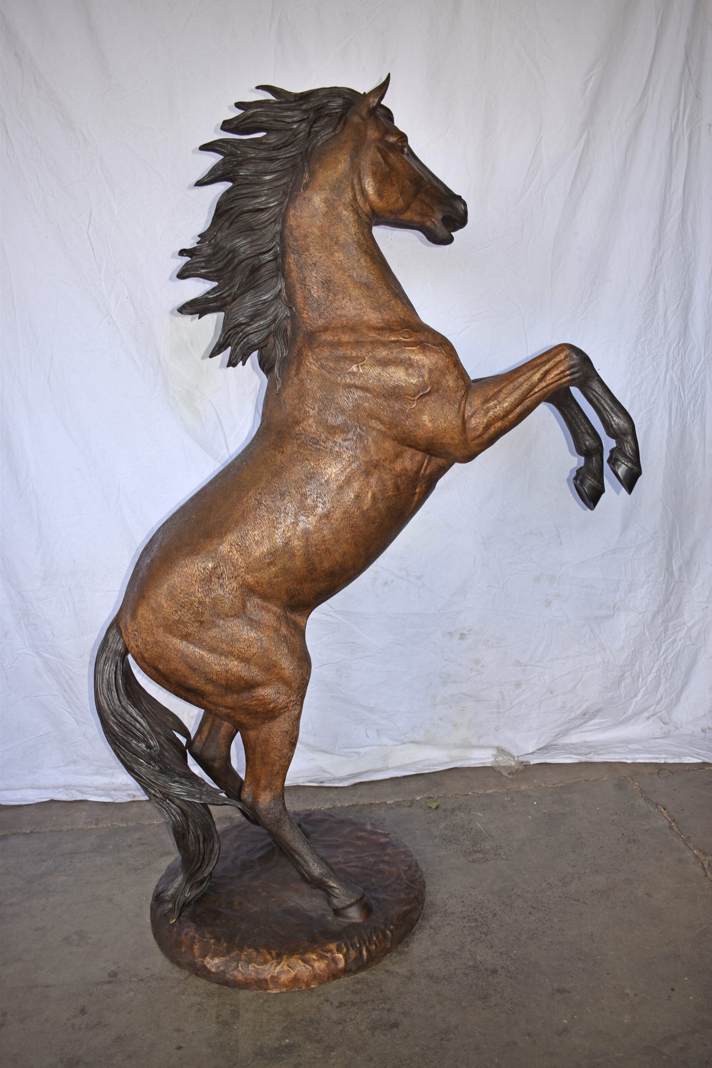 Giant and Incredibly Detailed Rearing Horse Bronze Statue Size: 49" x 27" x 73"H