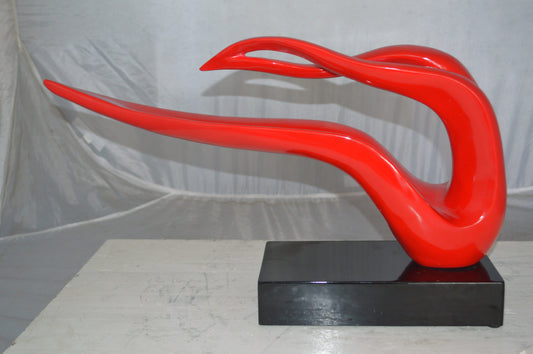 Modern Art Red Ribbon Resin Statue -  Size: 25"L x 6"W x 13"H.
