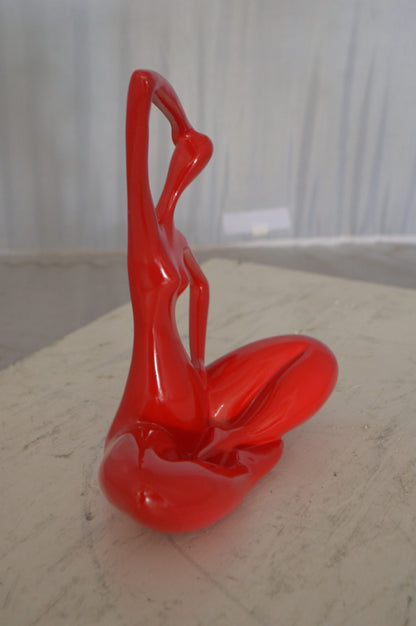 Modern Art Ballet Dancer Sitting Red Resin Statue -  Size: 9"L x 5"W x 11"H.