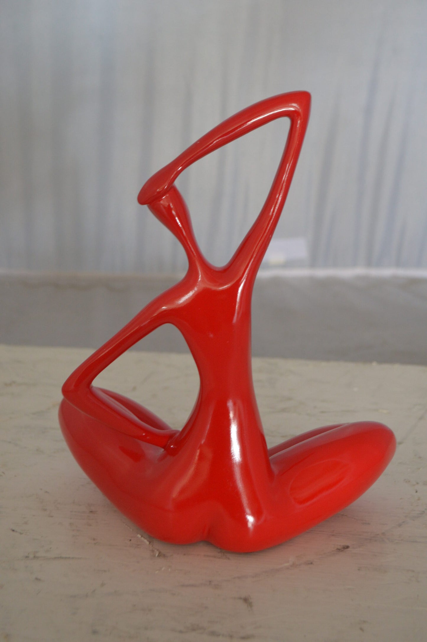 Modern Art Ballet Dancer Sitting Red Resin Statue -  Size: 9"L x 5"W x 11"H.