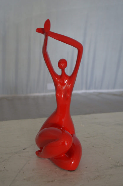 Modern Art Dancer in Action Red Resin Statue -  Size: 4"L x 6"W x 13"H.