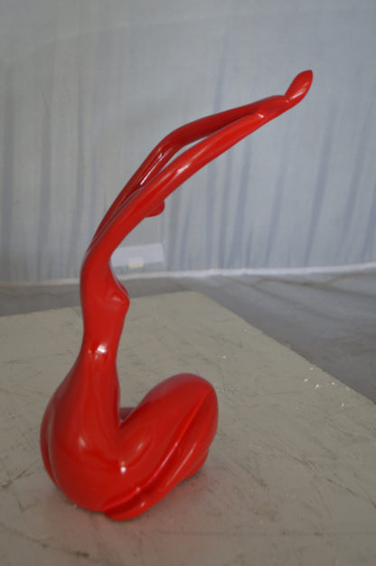 Modern Art Dancer in Action Red Resin Statue -  Size: 4"L x 6"W x 13"H.