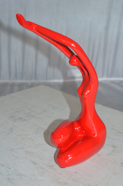 Modern Art Dancer in Action Red Resin Statue -  Size: 4"L x 6"W x 13"H.