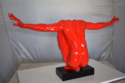 Red Saluting Body Builder Made of Resin Mounted on A Base Size: 37" x 14" x 19"H