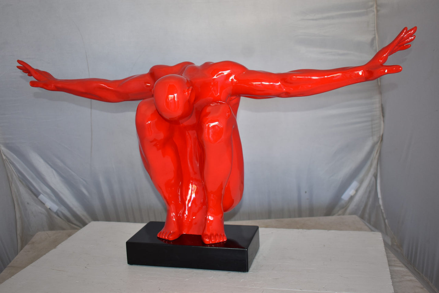 Red Saluting Body Builder Made of Resin Mounted on A Base Size: 37" x 14" x 19"H