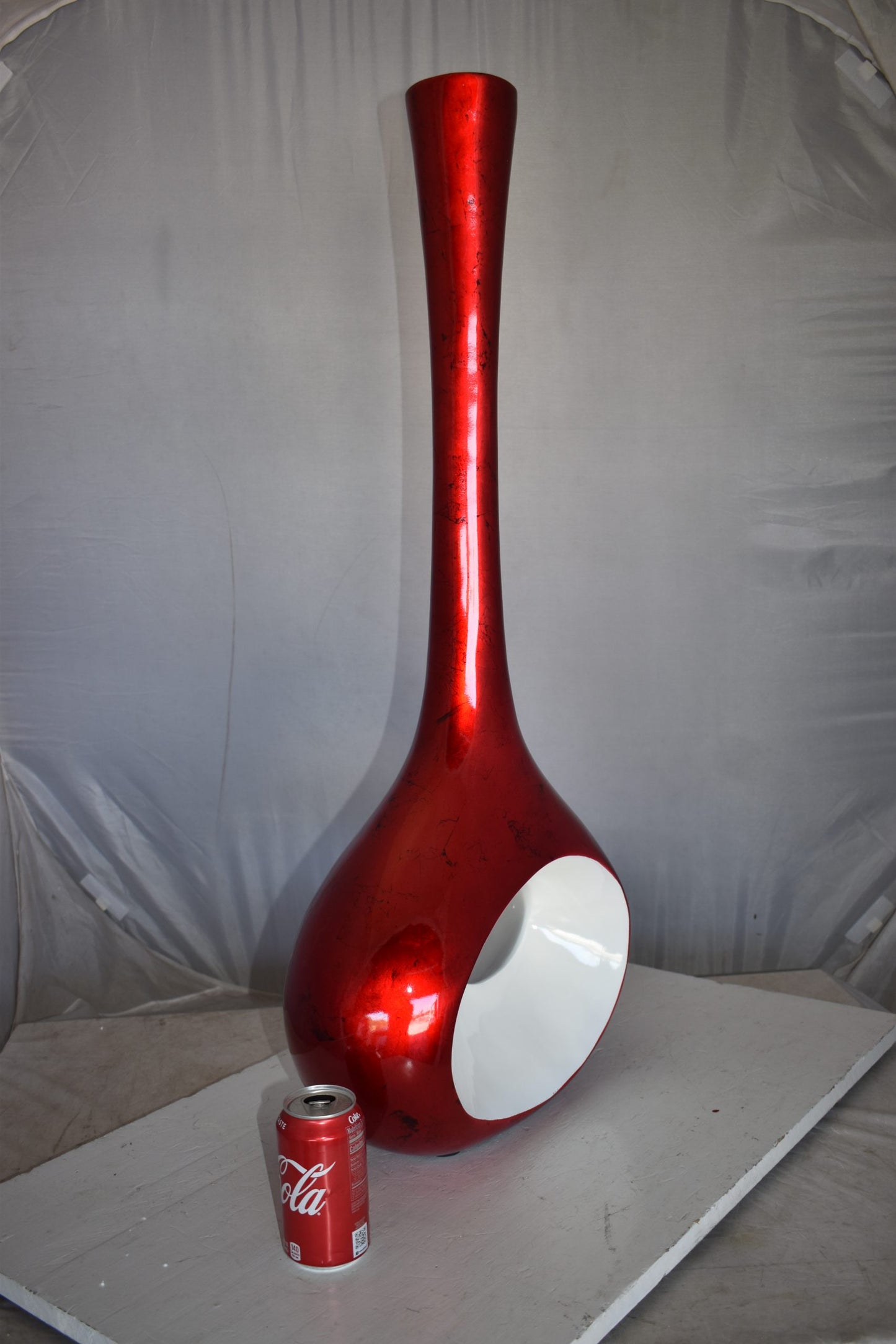 Modern Tall Red and White Vase Made of Resin Size: 18" x 7" x 36"H