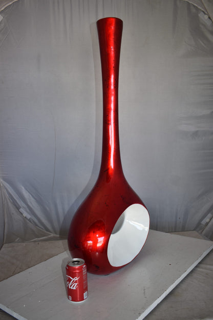 Modern Tall Red and White Vase Made of Resin Size: 18" x 7" x 36"H