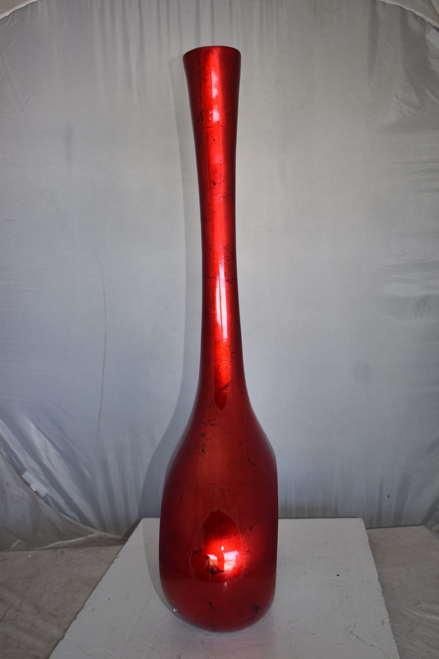 Modern Tall Red and White Vase Made of Resin Size: 18" x 7" x 36"H