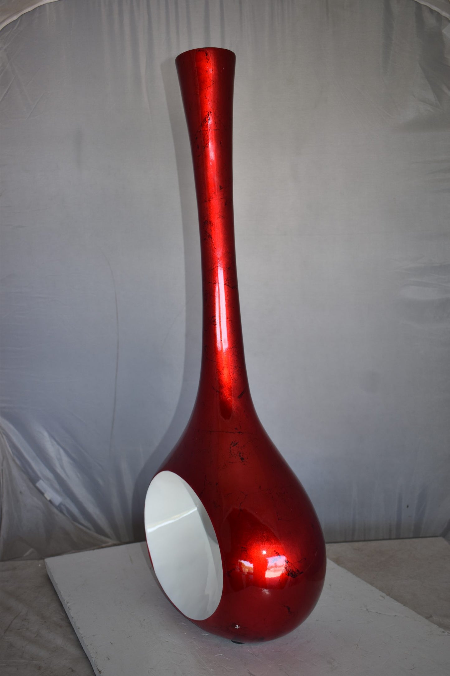 Modern Tall Red and White Vase Made of Resin Size: 18" x 7" x 36"H