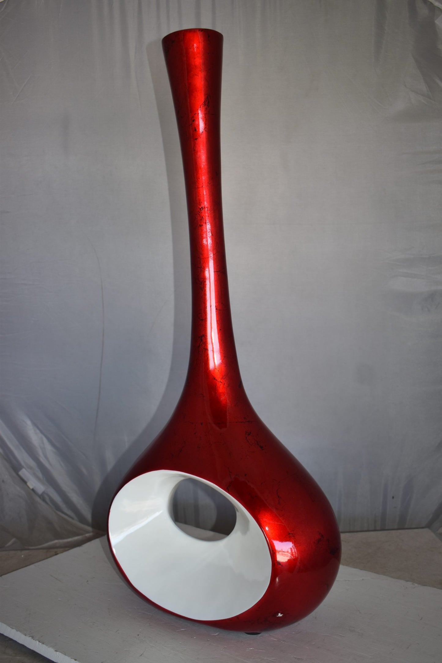 Modern Tall Red and White Vase Made of Resin Size: 18" x 7" x 36"H