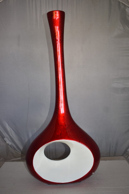 Modern Tall Red and White Vase Made of Resin Size: 18" x 7" x 36"H