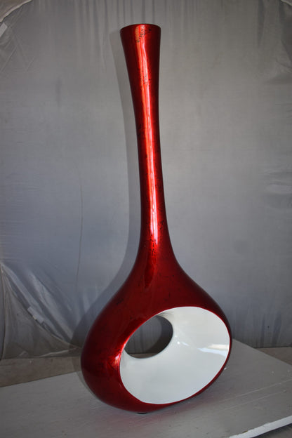 Modern Tall Red and White Vase Made of Resin Size: 18" x 7" x 36"H