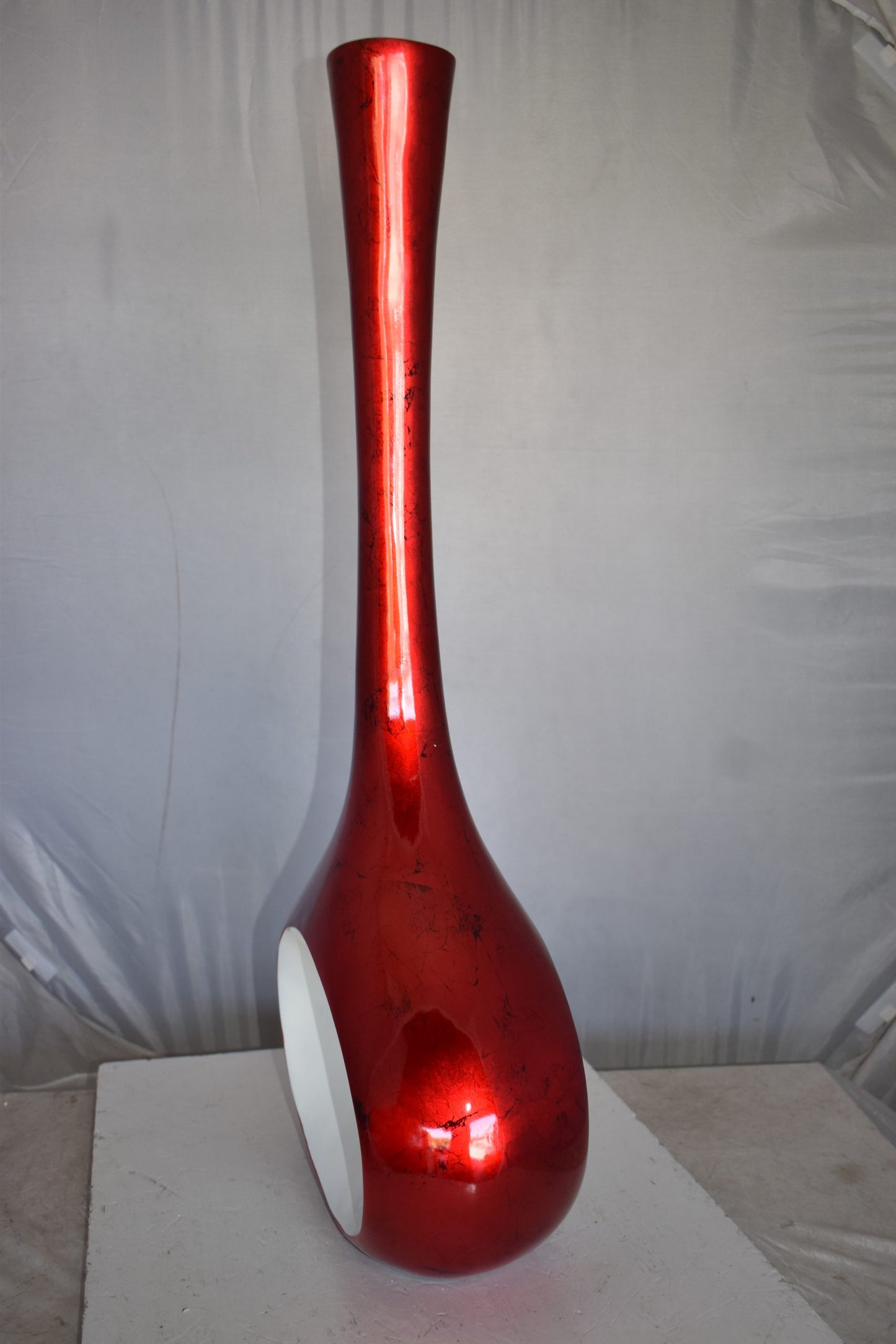 Modern Tall Red and White Vase Made of Resin Size: 18" x 7" x 36"H