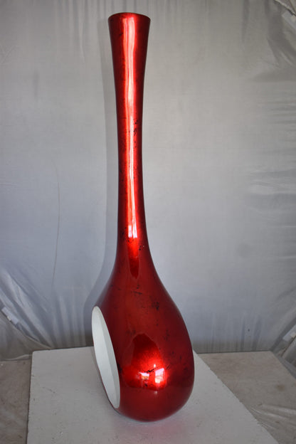 Modern Tall Red and White Vase Made of Resin Size: 18" x 7" x 36"H